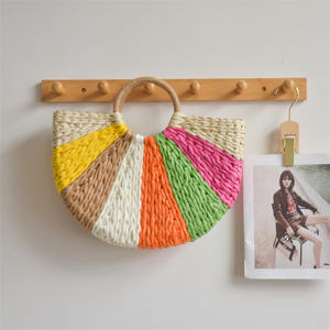 Nueva bolsa de papel Retro a la moda, bolsas de playa semicirculares en blanco y negro, bolso de cubo redondo con embrión de gran capacidad para <span class=keywords><strong>turismo</strong></span> - Product Image 6