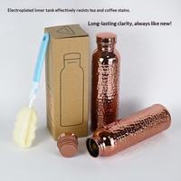 Nouvelle Bouteille en Acier Inoxydable Plaqué Cuivre, Texture Martelée Faite à la Main, Bouilloire 800ml, Design Luxe Léger, Prête à l'emploi (RTS)