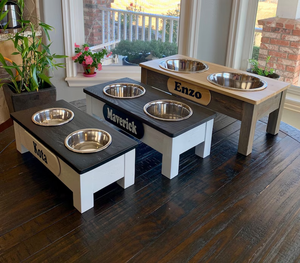 Soporte de tazón de alimentador de mascotas elevado de madera moderno con diseño grabado Características móviles y de desmontaje Forma rectangular para perros y gatos - Product Image 5