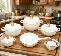 Set Peralatan Masak Besi Cor 6 Buah Panci Enamel Motif Labu, Panci Dutch Oven, dan Wajan Serbaguna, Set Panci Masak Logo Kustom