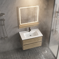 Meuble-lavabo mural moderne avec vasque en céramique, égouttoir en acier inoxydable et miroir inclus – Meubles de salle de bain