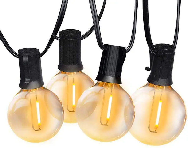 G40 String Lampu Edison Gaya Globe Bulbs Hitam Kawat Sambungan Outdoor 100 Led String Cahaya