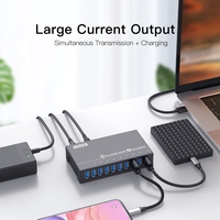 Sipolar A-103 Hub USB 3.0 Industrial de 10 Puertos, 5Gbps de Alta Velocidad, Hub de Datos USB con Alimentación, Expansor para Discos Duros
