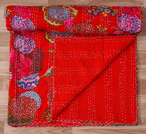 Couette Kantha imprimée fruits rouges 100% couette Kantha en coton doux, couette Kantha Queen Size, imprimé floral fait à la main - Product Image 3
