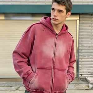 Sweat à capuche surdimensionné à fermeture éclair pour homme, vintage, délavé, lourd, 460 g/m², 100 % coton, prix bas, streetwear, mode - Product Image 1