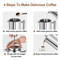 Cafetière à presse française de luxe robuste en acier inoxydable à double paroi de 34 oz avec filtres supplémentaires résistante à la chaleur et portable