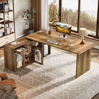 Bureau de direction contemporain en forme de L, écologique, avec tiroirs de classement, 71 pouces, bureau en bois pour la maison/le bureau, style rustique