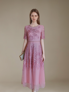 Đầm <span class=keywords><strong>midi</strong></span> bằng vải tuyn thêu thanh lịch tay ngắn cỡ lớn trang trọng dạ hội tiệc cưới khách mời của cô dâu mẹ của cô dâu áo choàng - Product Image 3