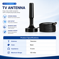 Antenne TV numérique intérieure à base magnétique, en plastique, connecteur coaxial standard 75 ohms, 470-860 MHz pour télévision