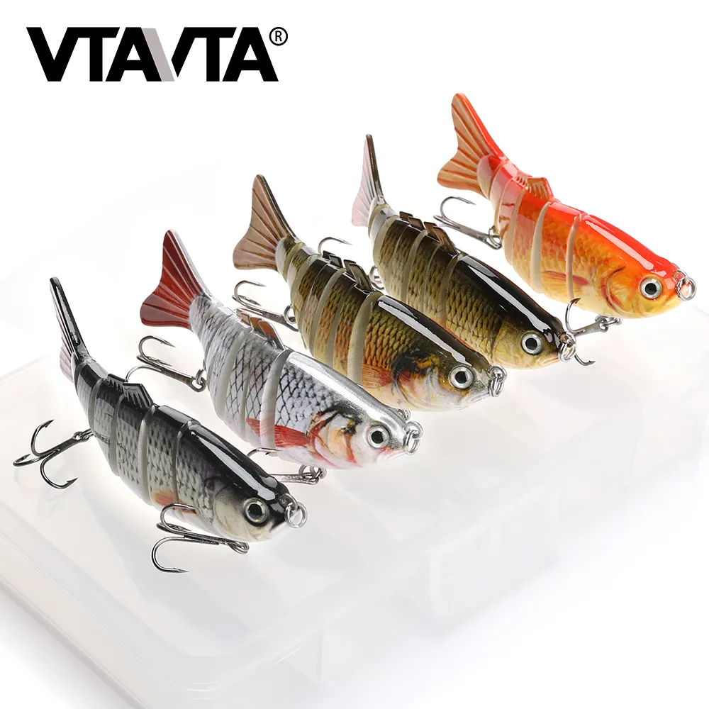 5 in 1 box fishing lures set hot selling tackle fishing lure set kit 6 segmented swim baits with 3D eyes