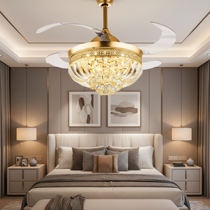 Lustre en cristal BLDC ventilateur de plafond lampe Ventilador de Techo ventilateur de plafond moderne rétractable avec lumière et télécommande - Product Image 1