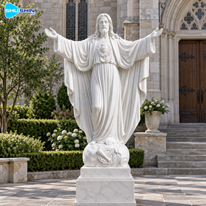 Statue du Sacré-Cœur en marbre sculptée à la main, sculpture <span class=keywords><strong>de</strong></span> <span class=keywords><strong>Jésus</strong></span> en pierre, art religieux personnalisé pour église, jardin, place publique, cour, monument commémoratif - Product Image 5