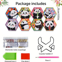 Ensemble de 8 dessous-de-verre en peinture diamant Panda, design zen asiatique, forme hexagonale en bois, support de tasse, tapis isolant pour tasse à café