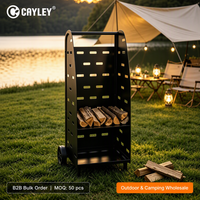 Chariot à bois de chauffage en métal à roulettes CAYLEY, support vertical pour bois de chauffage, rangement pour bûches intérieur/extérieur