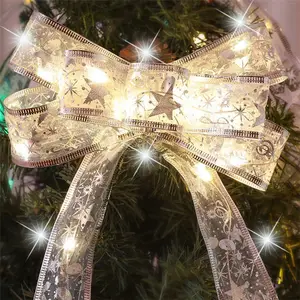 圣诞丝带仙女串灯铜丝丝带蝴蝶结灯圣诞树摆件新年纳维达家居装饰