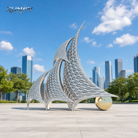 Sculpture de voile en acier inoxydable découpée au laser, art métallique paramétrique, monument extérieur de grande taille, fabrication sur mesure