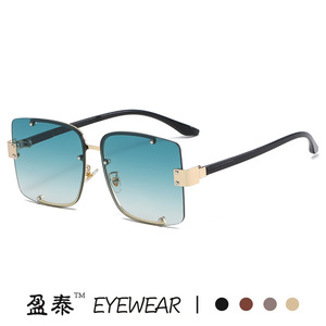 Yingtai Eyewear Oversized Metal Frame <b>Sunglasses</b> UV400 Women Fashion Square <b>Gradient</b> Lenses Gold Color - Product Image 5