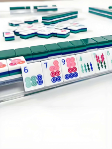 Jeu de Mahjong de style américain de marque QiXi en PVC vert pour 4 joueurs, portable, de luxe, haut de gamme, avec échecs et cartes en cristal, cadeau pour <span class=keywords><strong>la</strong></span> maison, <span class=keywords><strong>d</strong></span>és - Product Image 2