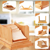 Trancheuse à pain pliable en bambou avec planches à découper en bois, couteau manuel et plateau récupérateur de miettes – Outil de pâtisserie et de boulangerie