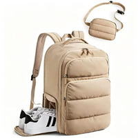 Sac à dos de voyage matelassé unisexe grande capacité, sac à dos pour ordinateur portable, sac à dos de voyage d'affaires avec poche à chaussures, sac bandoulière