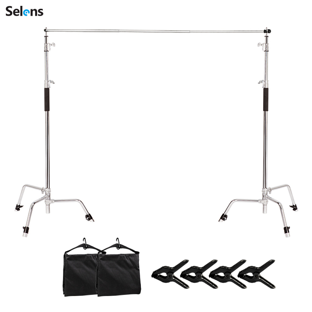 Selens 10x10FT 3x3M Heavy Duty Stainless Steel C Stand Backdrop Support System Kit for Photo Studio with Sandbags & Clamps