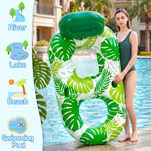 เก้าอี้ลอยน้ำ FindUWill สำหรับผู้ใหญ่ ขนาด 65'' x 42'' เก้าอี้ลอยน้ำขนาดใหญ่แบบเป่าลม พร้อมที่วางแก้วและโทรศัพท์ ที่พักหลัง - Product Image 6