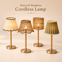 Lampe de table moderne et simple en bambou sans fil, rechargeable par DC, abat-jour cylindrique en rotin, commande tactile, batterie 5200 mAh pour hôtel et maison