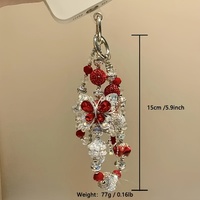 Chaîne de téléphone de luxe style industriel lourd, pavée de diamants, motif papillon rouge, avec perles en strass, lanière, breloque de sac, bijou, cadeau pour elle