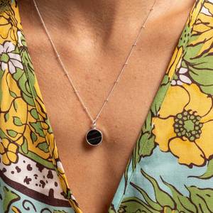 Black Obsidian Jewelry Set Sterling Silver Circle Pendant Necklace Matching Dangle <b>Earrings</b> Gift For Women - Product Image 2