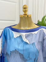Robe Abaya élégante + Foulard Imprimé Floral Bohème Léger en Satin Cache-maillot de Plage Robe de Vacances Femme Bleue
