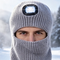 FF6348 Bonnet tricoté rechargeable par USB avec lumière LED, bonnet d'hiver, masque de ski tricoté, cagoule avec lumière