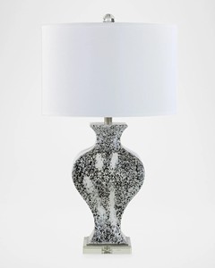 Lámpara de Mesa de Cerámica Gris Europea, Base de Porcelana, Pantalla de Tela Crema Blanca, E26 Eléctrica, para Dormitorio, Vestíbulo de Hotel, Sala de Estudio, DC - Product Image 1