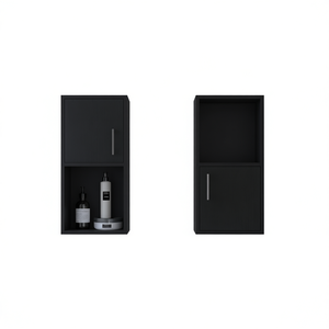 Armoire de salle de bain murale noire à 2 niveaux avec étagère ouverte, élégantes étagères de rangement en métal pour installation en coin - Product Image 1
