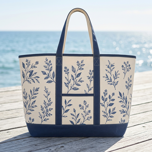 Sac de courses en coton premium avec imprimé floral botanique bleu |   Sac de transport réutilisable en tissu pour les courses, le commerce de détail et les achats quotidiens - Product Image 2