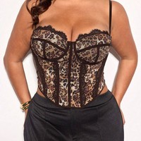 Korset Bustier Leopard Print Plus Size yang Berani, Menawan, dan Seksi dengan Tulang Baja, Pakaian Dalam Pembentuk Tubuh, Atasan yang Nyaman Dipakai, Pakaian Tidur