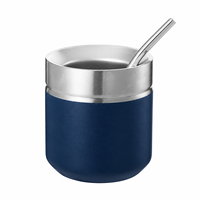 Nouvelle tasse à thé argentin de 8 oz à double paroi isolée en acier inoxydable avec paille bombilla