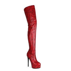 Skintight Snakeskin Pattern Big Size 45 Platform Women Over Knee High <b>Boots</b> Thigh High Side Zipper <b>Boots</b> Thin Heel for Ladies - Product Image 4