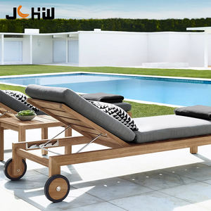 كرسي استلقاء من خشب الساج للفنادق، أثاث خارجي للشرفات، سرير نهاري فاخر للمنتجعات، كرسي شاطئ من خشب الساج مع عجلات - Product Image 2