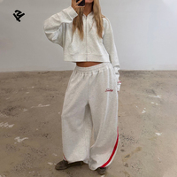 Ensemble de survêtement oversize personnalisé pour femme, vêtements de mode streetwear, sweat à capuche court zippé et pantalon de survêtement large rayé