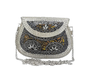 Bolso de mano metálico para la noche, con cadena, para regalo de joyería de lujo, para bodas y aniversarios, grabado en plata. - Product Image 1