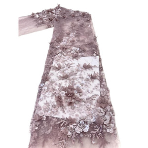 2025 dernière perle 3D stéréoscopique fleur paillettes tissu robe français haut de gamme tissu - Product Image 4