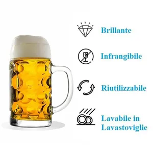 Bicchieri da birra trasparenti riutilizzabili da 500 cc per feste ed eventi, dimensioni 8x15 cm - Product Image 3