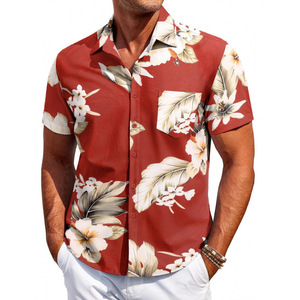 Chemise hawaïenne à fleurs pour homme, manches courtes, imprimée, boutonnée, décontractée, pour les vacances d'été, vêtements de plage - Product Image 2