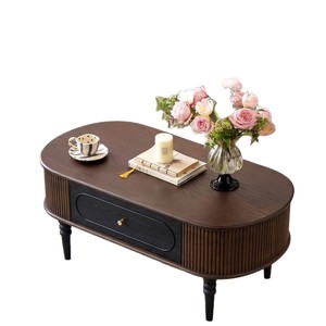 Ripple Patterned Coffee <b>Table</b> Solid Wood Oval Living Room Retro Storage <b>Sofa</b> <b>Side</b> <b>Table</b> - Product Image 5