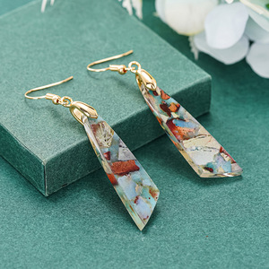 Orecchini Lunghi con Gancio a Motivo di Pietre Irregolari Colorate per Donne, Gioielli Artistici Vintage alla Moda - Product Image 5