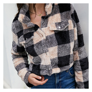Autunno nuovo cappotto scozzese in pelliccia sintetica camicia con tasche giacca corta pelosa capispalla per <span class=keywords><strong>donna</strong></span> - Product Image 2