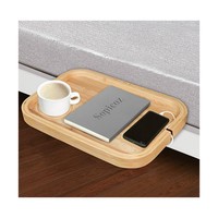 Organisateur de bureau à double niveau en bambou pour dortoir universitaire, plateau de chevet avec port de charge USB pour outils