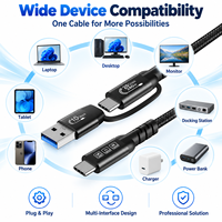 Kabel Data USB C 2-in-1 USB3.2 Gen2 20Gbps Bandwidth PD 240W Pengisian Cepat Video 4K Berlapis Emas Nilon/PVC Ramah Lingkungan Laptop SSD