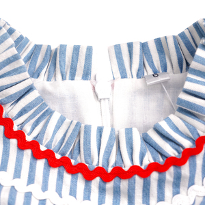 <span class=keywords><strong>Vestito</strong></span> da bambina in seersucker con colletto smock e maniche a volant, in cotone a righe blu, bianco e rosso, per l'estate, per neonate e bambine. - Product Image 4