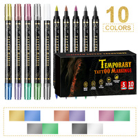 Marqueur de tatouage métallique à double pointe détachable, stylo marqueur double couleur à pinceau souple pour peinture corporelle temporaire